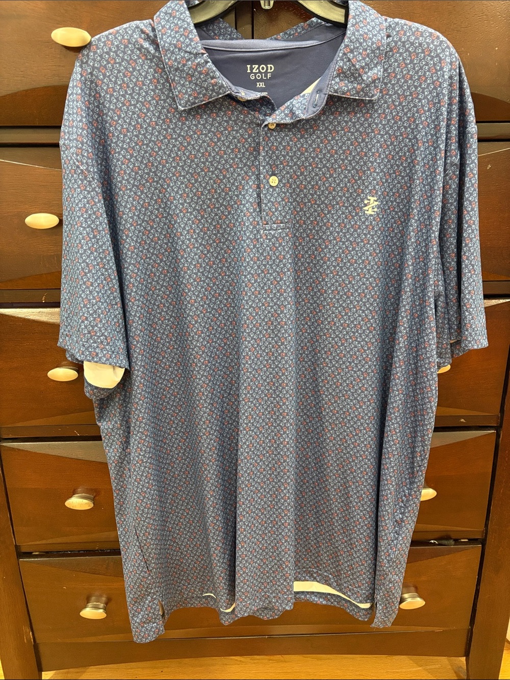 IZOD Golf Men's Navy Polo with Red Micro Print